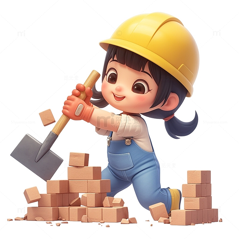 小女孩工人在工地修建筑
