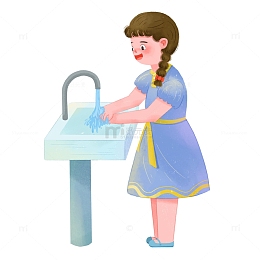 讲卫生勤洗手手绘小女孩洗手场景