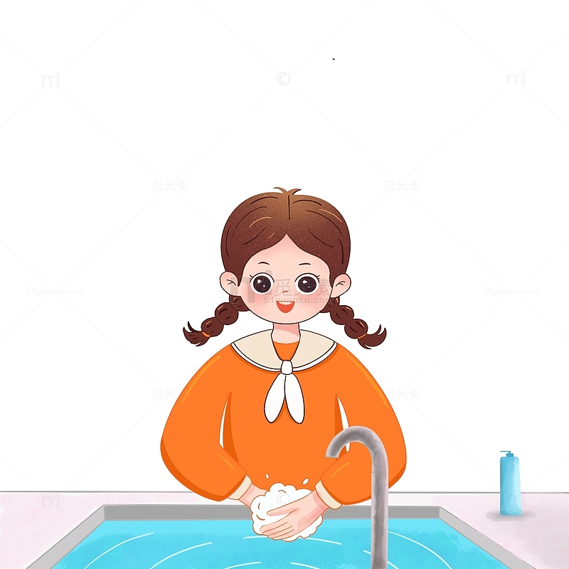 洗手人物世界卫生日手绘卡通女孩