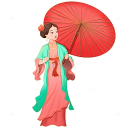 手绘穿着汉服撑着伞的女子人物形象