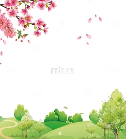 春天桃花草地