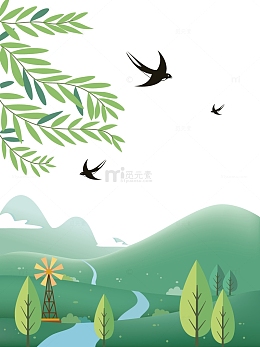 春天清新扁平植物手绘