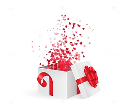 打开冒出爱心的礼品盒