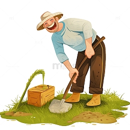 卡通农民耕种插画元素