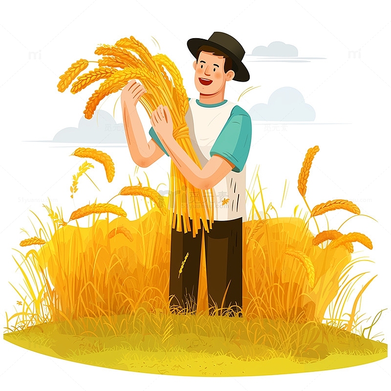 农民手抱麦穗插画素材