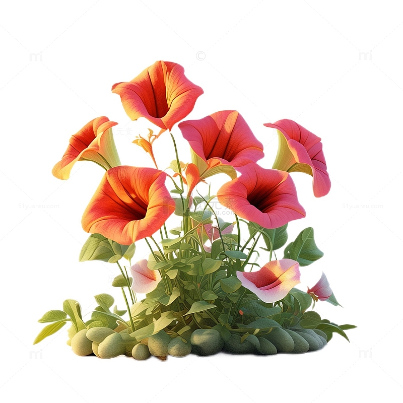 3D立体卡通喇叭花植物橙色