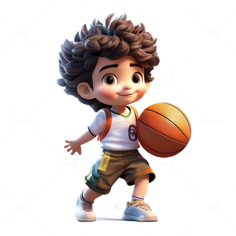 3D立体卡通打篮球男孩运动青春