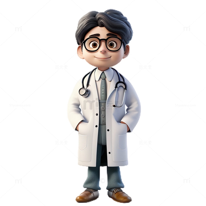 3D立体卡通医院医生眼镜白衣