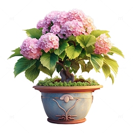 3D立体卡通绣球花盆栽粉色