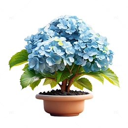 3D立体卡通绣球花盆栽蓝色