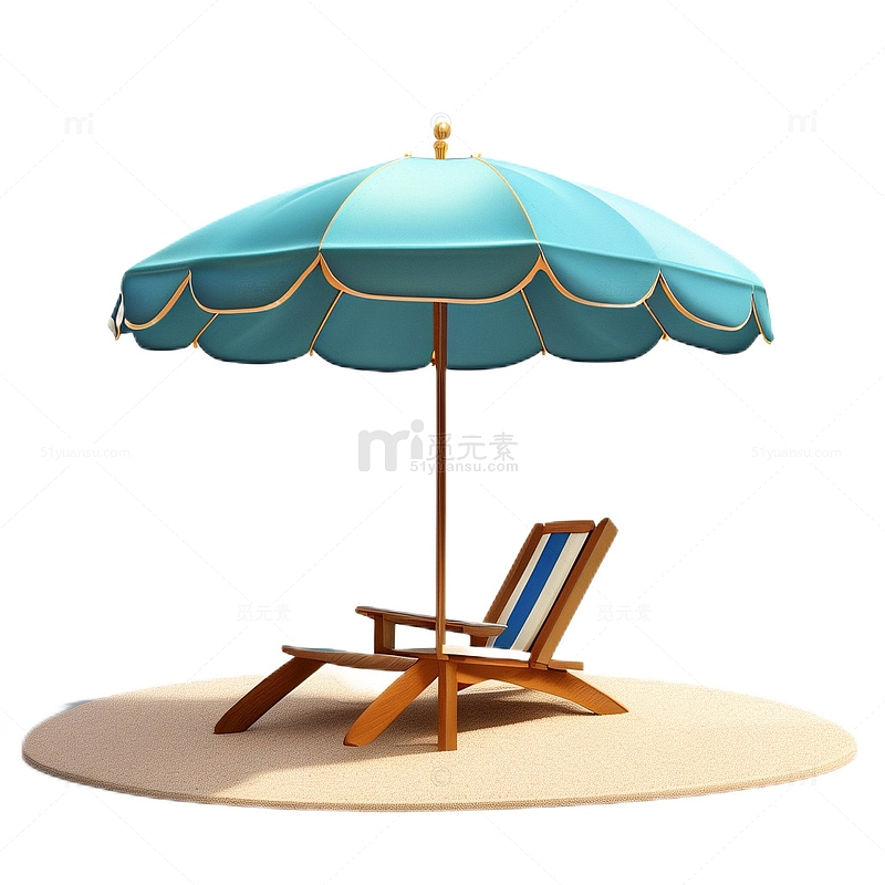 3D立体卡通遮阳伞沙滩躺椅蓝色