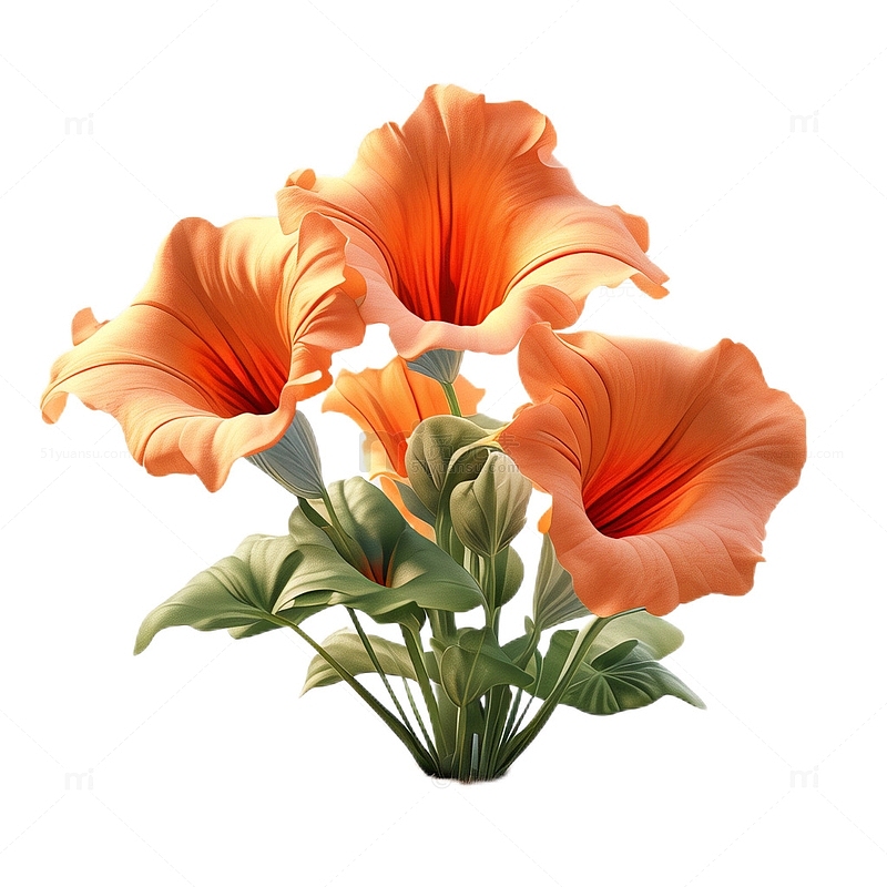 3D立体卡通喇叭花植物花朵