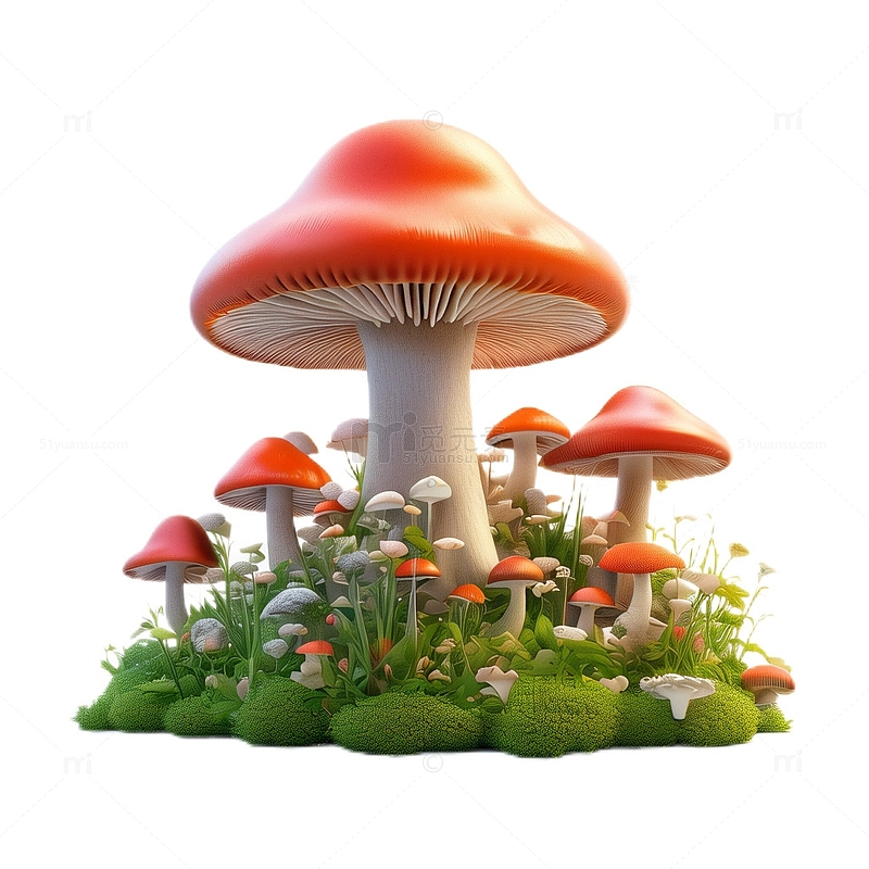 3D立体卡通菌类蘑菇苔藓