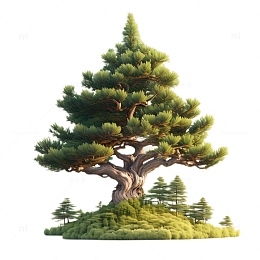 3D立体卡通松树植物树木绿色