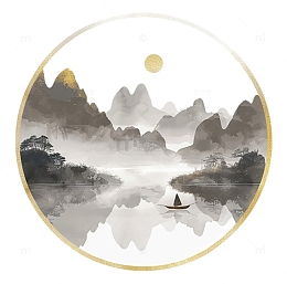 圆形镂空远山风景