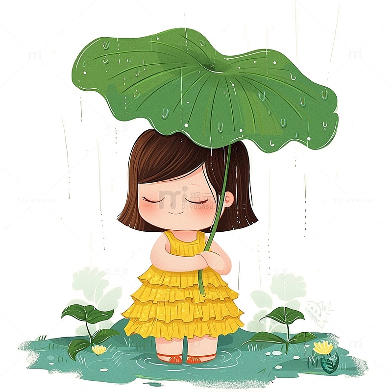 谷雨卡通小女孩人物场景