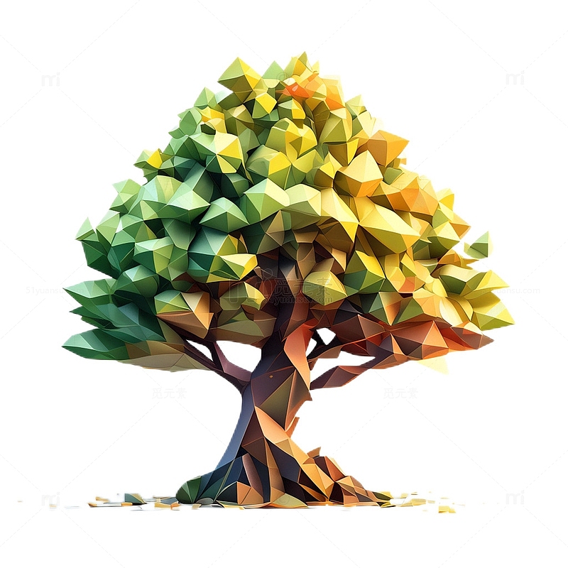 3D立体卡通几何树木绿色现代