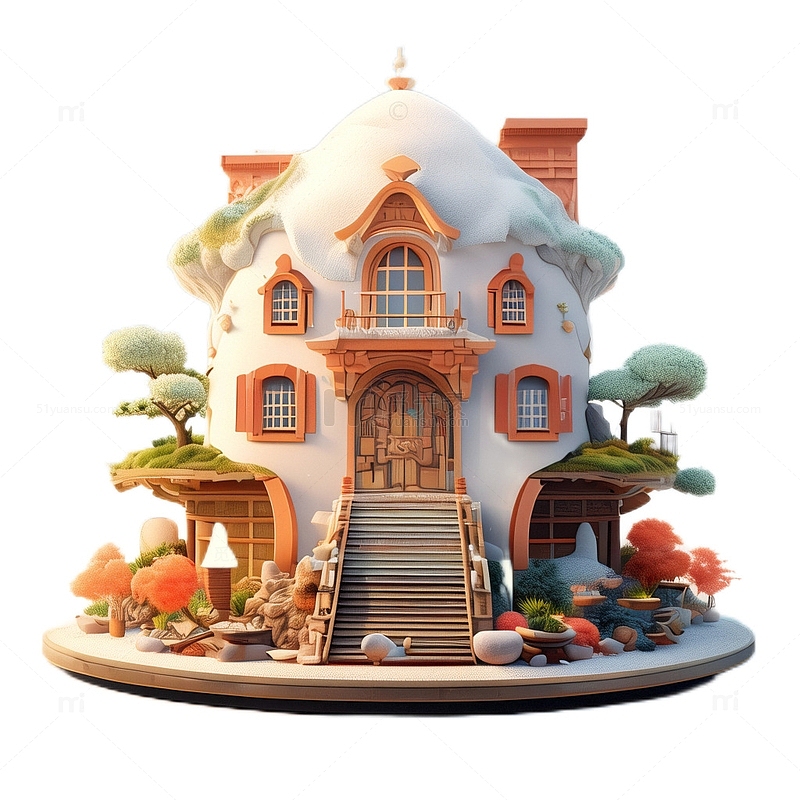 3D立体卡通雪房子建筑童话