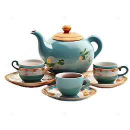 3D立体卡通茶具一套复古青色