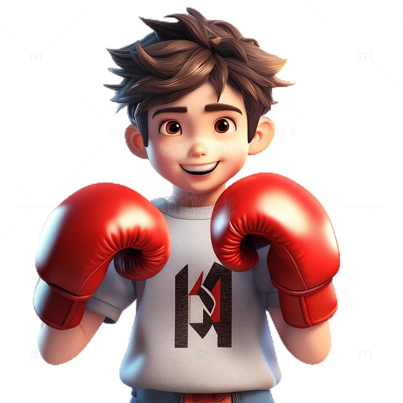 3D立体卡通小男孩拳击运动健身