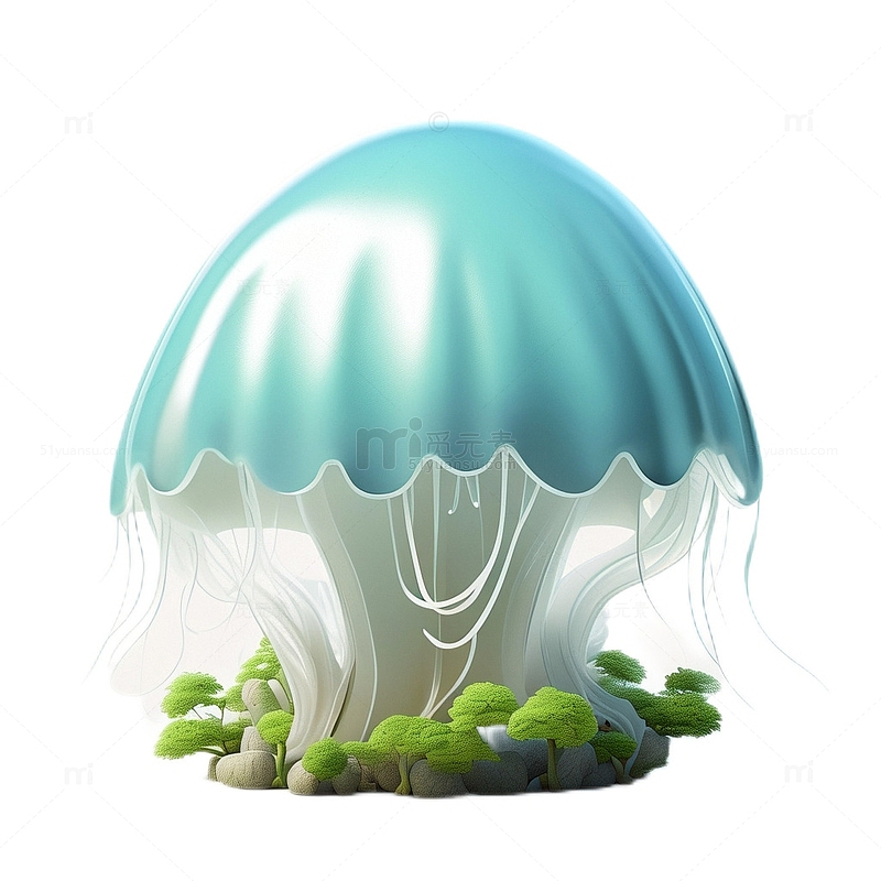 3D立体卡通水母海底梦幻蓝色
