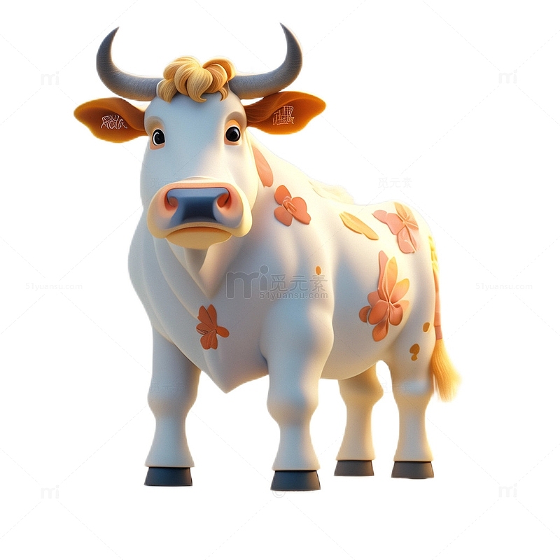 3D立体卡通牛动物唯美