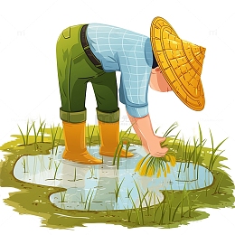 农民耕种插秧插画素材