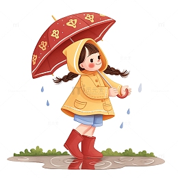 谷雨打伞卡通人物素材