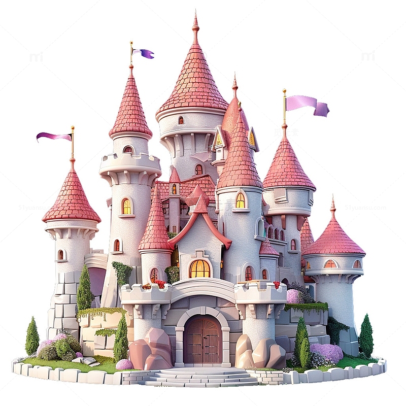 3d粉色城堡建筑