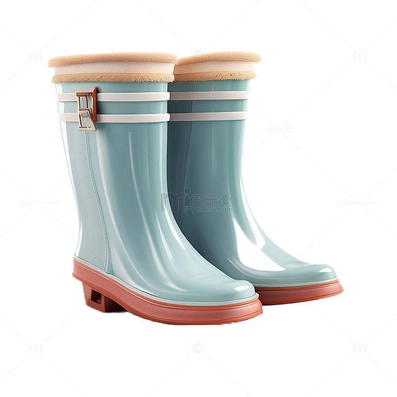 3D立体卡通雨靴靴子青色
