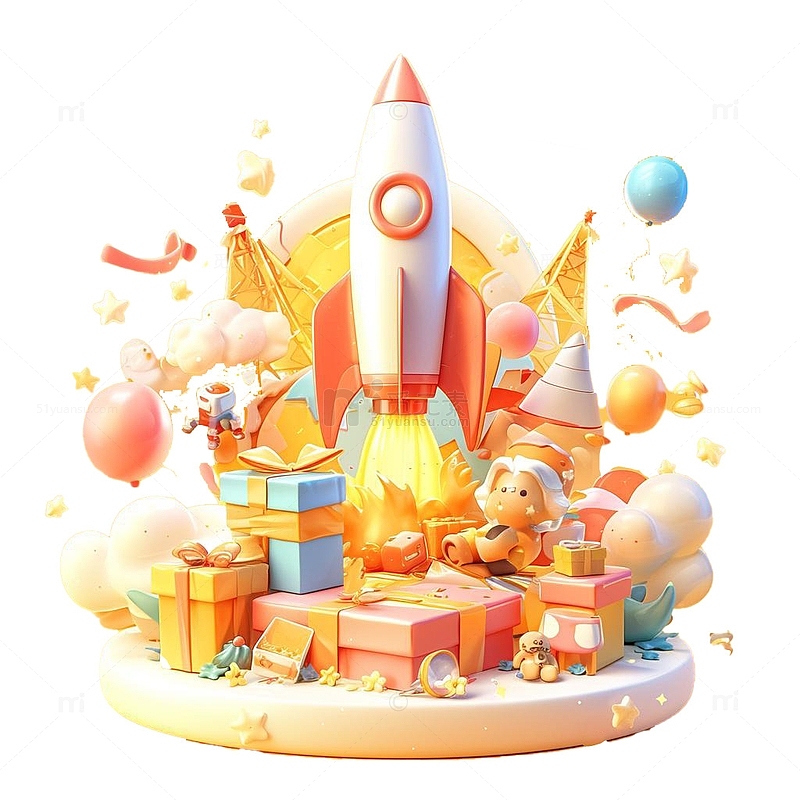 儿童节火箭礼物卡通玩具元素