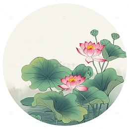 圆形框国风荷花素材