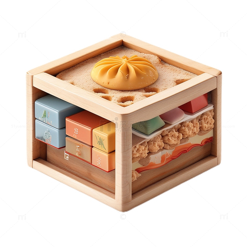 3D立体卡通包子木盒食盒