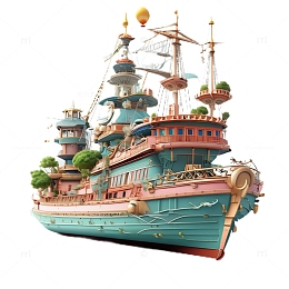 3D立体卡通轮船邮轮航行