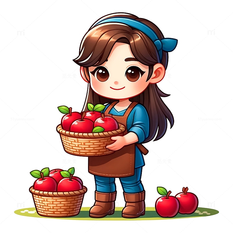 可爱农民抱着一筐苹果卡通风格
