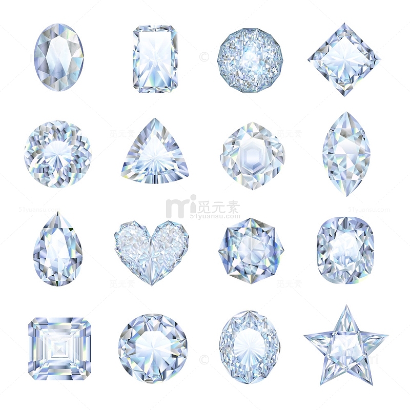 不同形状的钻石锆石装饰元素