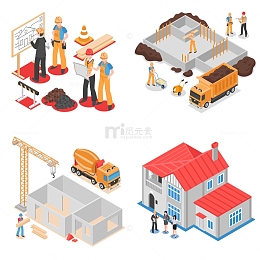 建筑施工建设房屋插画