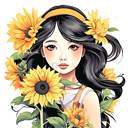 向日葵女孩插画