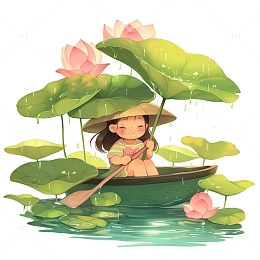 谷雨雨水节气卡通插画素材
