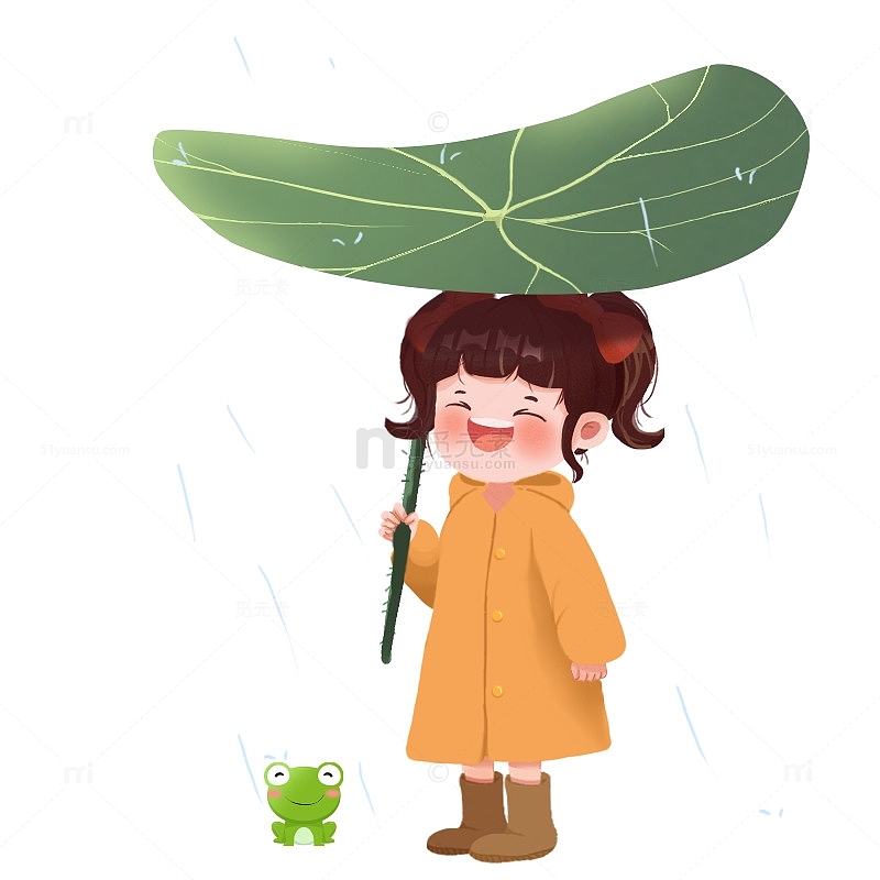 谷雨下雨小女孩打着雨伞