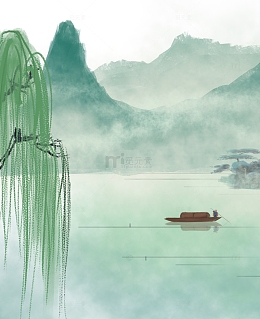 海边的高山和树木插画