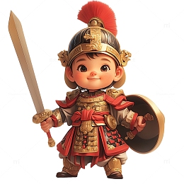 装扮成古代大将军的男孩