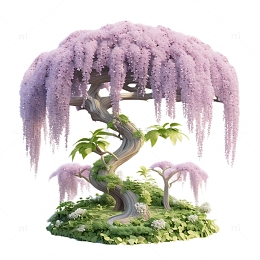 3D立体卡通紫藤花垂藤梦幻植物