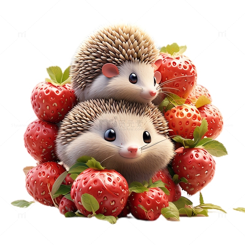 3D立体卡通可爱刺猬丰收草莓