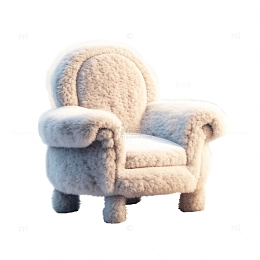 3D立体真实毛绒单人沙发白色