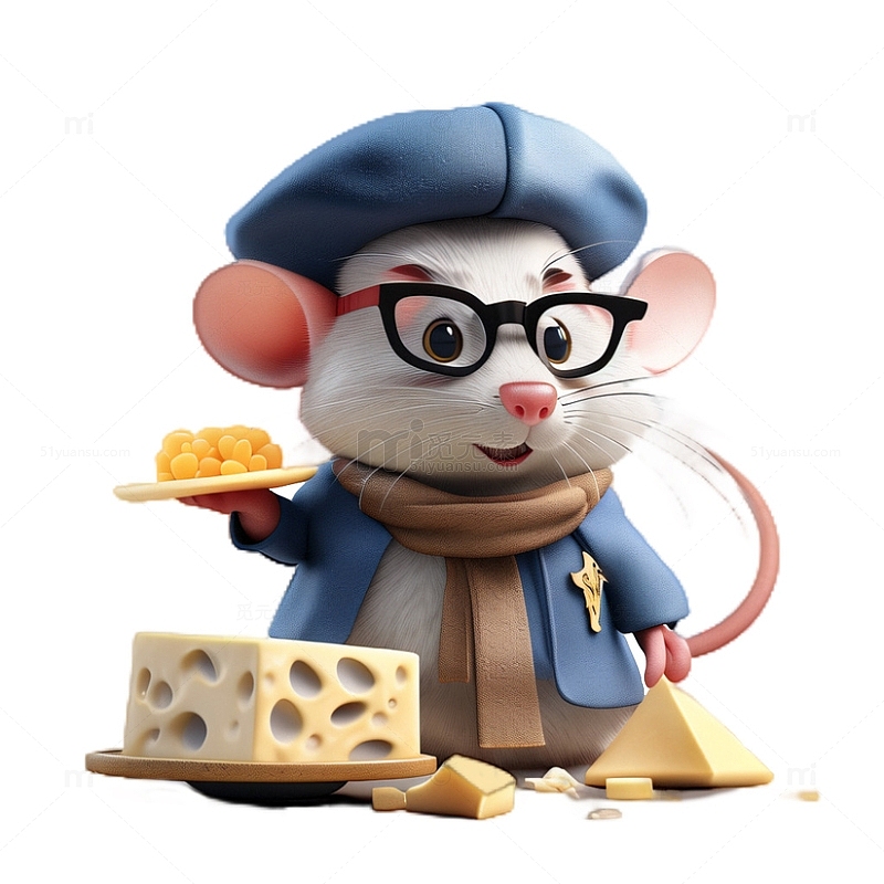3D立体卡通老鼠偷吃奶酪可爱戴眼镜