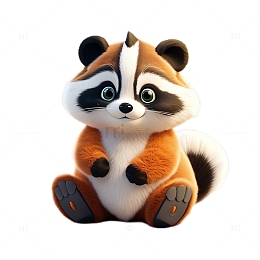 3D立体卡通可爱浣熊动物毛绒绒