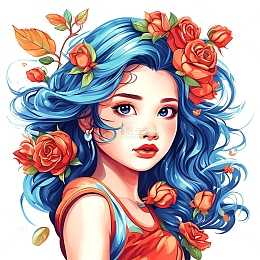 玫瑰花女孩插画