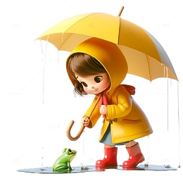 3D卡通谷雨雨水人物素材