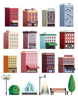 城市商业建筑公园插画元素